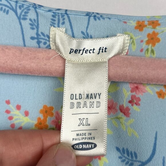 Old Navy Womens VTG Y2K Babydoll Top XL Blue Floral Whimsical Fairycore Dainty - Picture 6 of 7